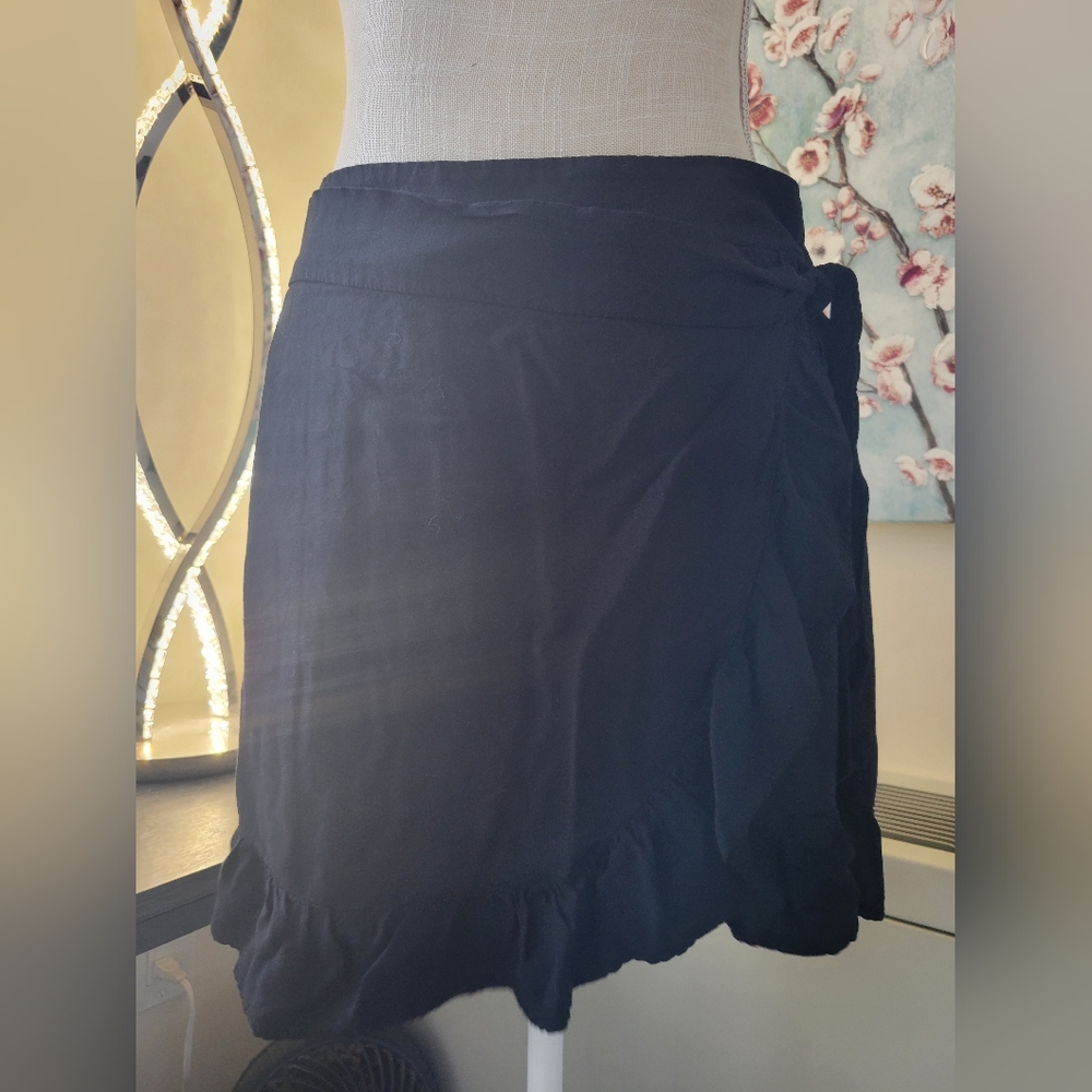 Black Faux Wrap Skirt